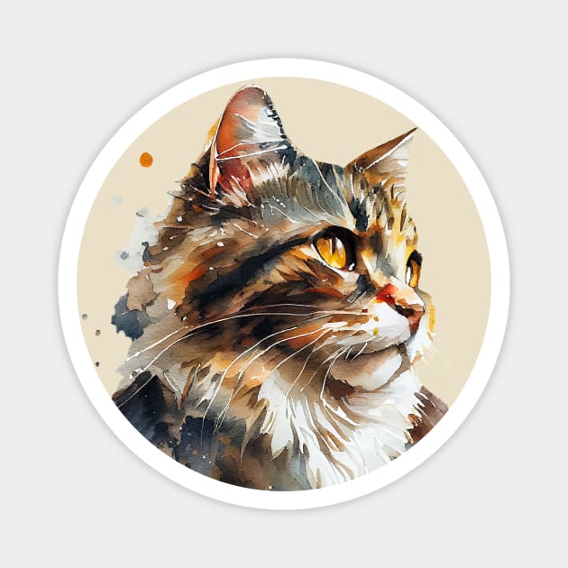 Watercolor Portrait of Fluffy Red Cat Magnet by KOTOdesign